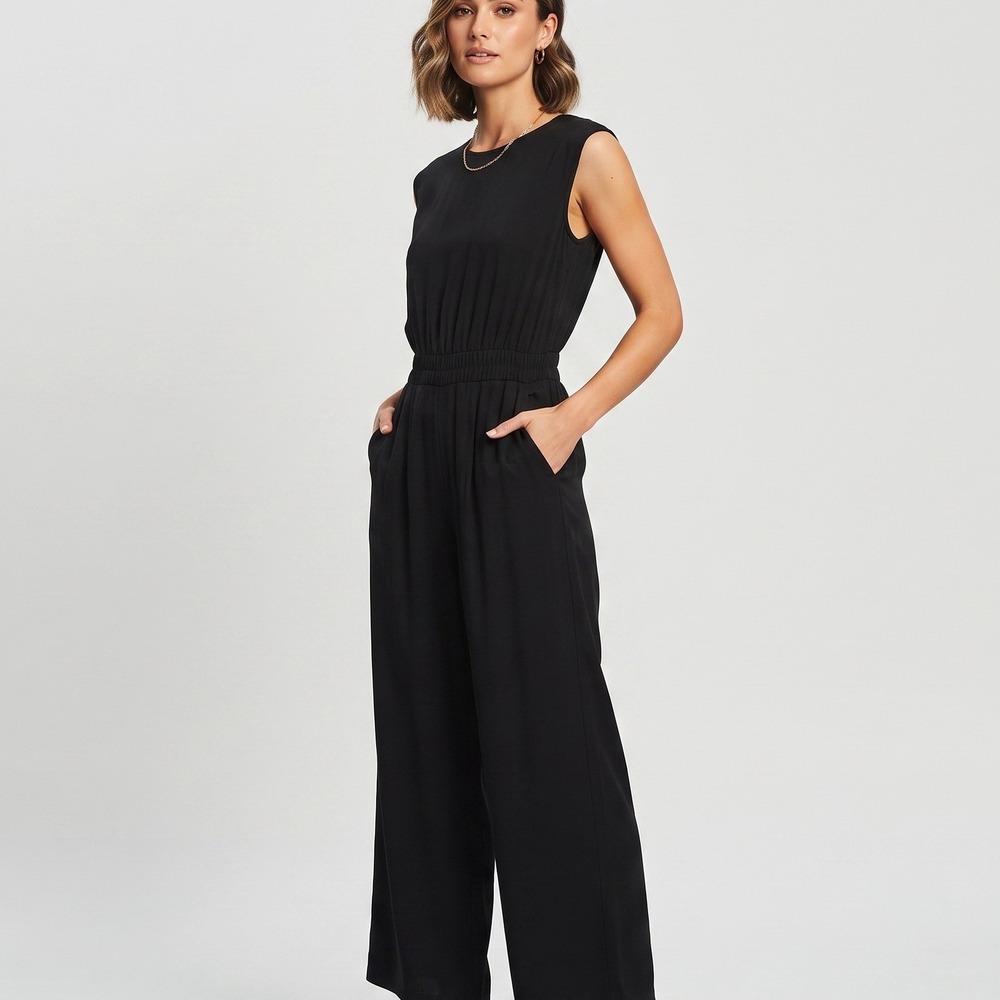 Emery Rose Jumpsuit Women S Black NEW Wide Leg Elastic Waist Sleeveless Pockets